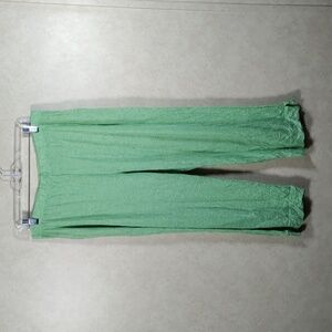04177 Jess & Jane bright green crinkle knit cropped pants L